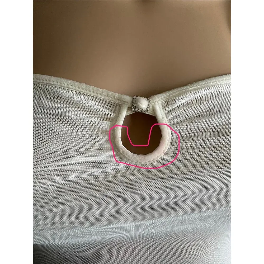 Y2K La Senza Sheer Mesh Lingerie Cami Slip Top Tunic White Rhinestone XS
